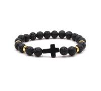 Cross Stone Beaded Bracelets for Women Men WWJD Cross Bracelet What Would Jesus Do Braided Bracelets Protection Pray Inspirational Bracelet Gift, Black Lava, Stone, no gemstone