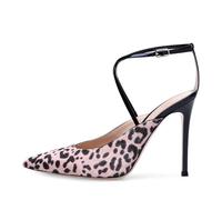 Cross Straps Pointed Toe High Heels for Women's, Slingback Closed Toe Dresses Stiletto Heel Pink Leopard Print Large Size Dress Shoes for Formal Dinner & Theater Party,12 UK