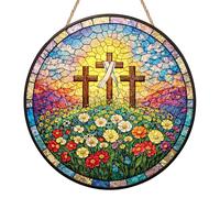 Cross Sun Catcher, Flower Sun Catchers for Windows, Acrylic Stained Glass Style Suncatcher, Cross Garden Hanging Ornaments for Balcony, Window and Home Decor, Birthday & Housewarming Gift