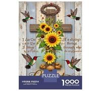 Cross Sunflowers 1000 Piece Jigsaw Puzzle for Adults Hummingbirds Paper Puzzle Game for Family Relaxing Gift 38x26cm/1000pcs
