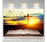 Cross Sunset Backdrop Opened Bible Book Sepulcher Background ity Church Easter Banner Decoration Photographic 210X150cm