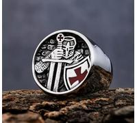 Cross Temple Knight Helmet Warrior Ring Stainless Steel Punk Men's Crusader Ring-9