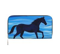 Cross The River On Horseback Leather Wallet For Women Girl, Zip Around Credit Card Holder Long Pu Wallet Clutch Purse Waterproof Travel Handbag