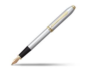 Cross Townsend Refillable Click-Off Cap Metal Fountain Pen with 23 Carat Gold-Plated Appointments, Medium Nib, includes Premium Gift Box and Black Cartridge, 1 Pack, Medalist