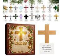 Cross Tree Ornament 2025 Advent - 2D Acrylic Christmas Christian Decoration | 20 Days Countdown Religious Embellishment | for Tree Car Interior Mirror Wreath Mantle Party Wall Window