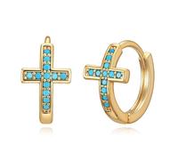 Cross Turquoise Huggie Hoop Earrings for Women