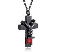 Cross Urn Necklace For Ashes Of Loved Ones With Birthstone - Forever in my heart - With Me Always Cremation Jewelry Keepsake Pendant Women Men
