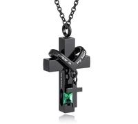 Cross Urn Necklace For Ashes Of Loved Ones With Birthstone - Forever in my heart - With Me Always Cremation Jewelry Keepsake Pendant Women Men