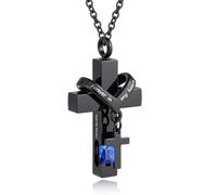 Cross Urn Necklace For Ashes Of Loved Ones With Birthstone - Forever in my heart - With Me Always Cremation Jewelry Keepsake Pendant Women Men