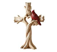 Cross Wall Art Rustic Wooden Christian Sculpture with Sitting Bird