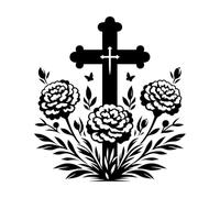 Cross with Blooming mari Flowers and Butterflies Silhouette Design Wall Vinyl Sticker Decor 42x45.7cm Do not Damage The Wall Surface Black