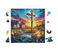 Cross with Candles 100 Piece Count Premium Jigsaw Puzzle For Adults Teens 14+ Concentration Training Indoor Game Family Game Night Creativity Gift Giving 28x28cm