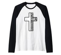 Cross with Faith Family Freedom Christian Dad Raglan Baseball Tee