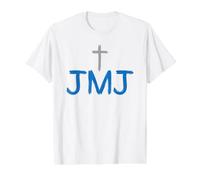 Cross with JMJ Catholic Design Value Graphic T-Shirt, Men, White, L