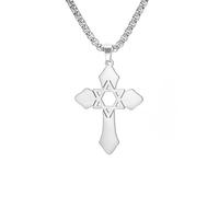 Cross with Star of David Pendant Necklace Earrings Key Chain Stainless Steel Hexagram at the Prayer Amulet Jewelry for Women Men