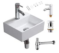 CROSS ZEBRA Rectangle Wash Basin Sink with Tap, Waste, P-Trap Wall Mounted High Temperature Calcination Ceramic Vessel White Simple Design Glossy Surface Easy to Clean for Bathroom Toilet Cloakroom