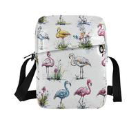 Crossbody Backpack for Ladies Mini Purse with Adjustable Strap Travel Work Cartoon Sweet Flamingo White