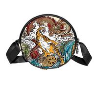 Crossbody Bag Chinese Dragon Animal Tiger Messenger Bags Round Satchel Bag for Women Ladies Girls