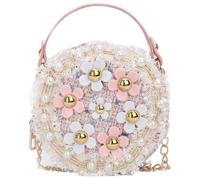Crossbody Bag for Little Girls with Pearl Flowers, Cute Mini Princess Bag with Shoulder Chain, A-Pink, Small, Travel Wallet