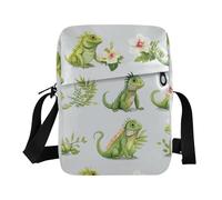 CrossBody Bag for Men Travel Shoulder Bag with Adjustable Strap Work Outdoor Sports Cartoon Cute Green Iguana Reptile Gray