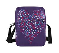 CrossBody Bag for Women Casual Shoulder Bag with Adjustable Strap School Business Travel Purple Heart Day Red and Blue Stars