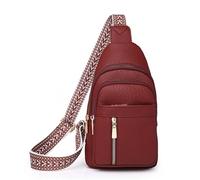 Crossbody Bag For Women Pu Sling Belt Small Shoulder Chest Purses With Adjustable Guitar Strap Phone Cable Hole Ladies Travel Shopping Valentine's Day (Red)