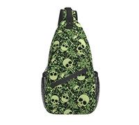 Crossbody Bag Men Women Green Skull Pattern Shoulder Bag for Men Lightweight Durable Small Sling Backpack Women Chest Bag for Casual Sport Climbing Bike Sport