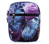 Crossbody Bag Shoulder Bag for Men & Women Chest Phone Bag Mini Phone Purse | Sling Bag Water Resistant Crossbody Satchel Bag Purple Rose with Beautiful Butterfly Travel Purse for Work Travel