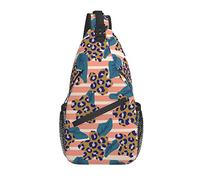 Crossbody Bag Sling Shoulder Backpack for Men Women Leopard Flower Pink Stripe Unisex Small Hiking Backpack Durable Hiking Daypack for Sport Casual Walking Biking Travel Cycling