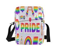 Crossbody Bag Small Casual Messenger Shoulder Bag Handbag Cell Phone Pouch Purse for Women Men Kids Pride Lgbtq Icon Set Related Symbols, Multi, One Size
