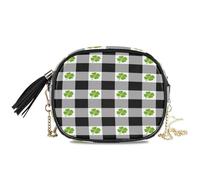Crossbody Bag St. Patrick's Day Clover, Small Handbag Purse Black White Buffalo Plaid Check, PU Leather Shoulder Wallet Organizer Chain Bag for Women Ladies Girls