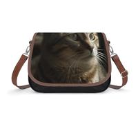 Crossbody Bag,Tabby Cat Print Shoulder Bag,PU Leather Messenger Bag,leather Shoulder Bag,Flapover Crossbody Bag, Black, One Size