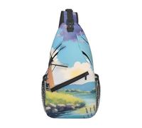 Crossbody Bag with Unique beautiful river windmill Print Light Durable Chest Bag for Travel Work Sports Outdoor