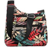 Crossbody Bags for Women, 11x10x3" Nylon Crossbody Purses with Lots of Pockets & Colorful Leaf Patterns, Folk Style Shoulder Bags for Women Shoulder Bag