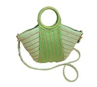 Crossbody Bags For Women Beach Crochet Women, Contrast Color Woven Beach, Striped Straw with Removable Strap, Daily Hand(Green)