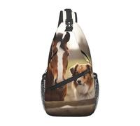 Crossbody Bags for Women Men, Colorful Mexican Stripes, Adjustable Backpack with Belt, Waist Pack for Travel, Sports, Running, Hiking, Collie Dog and Horse Together, One Size
