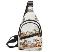 Crossbody Bags for Women Men Cute Kittens and Pumpkins Sling Bag Bakpack Casual Chest Bag with Convertible Shoulder Strap