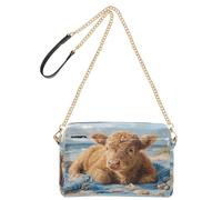 Crossbody Bags for Women PU Leather Cross Body Shoulder Bags Messenger Handbags Adjustable Wide Strap Highland Cow Beach
