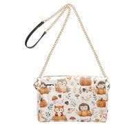 Crossbody Bags for Women PU Leather Cross Body Shoulder Bags Messenger Handbags Adjustable Wide Strap Lovely Rabbits Foxes Hedgehogs and Owls Sit on Or Around Pumpkins in Autumn in Kawaii Pattern