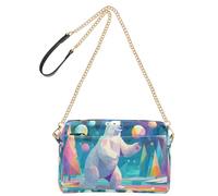 Crossbody Bags for Women PU Leather Cross Body Shoulder Bags Messenger Handbags Adjustable Wide Strap Polar Bears Play with Luminous Snowballs on The Rainbow Ice Bridge Crystal Pine Forest Floating B