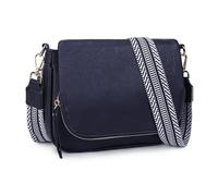 Crossbody Bags for Women Small Pu Leather Over the Shoulder Purses and Flap Cross Body Handbags with Multi Pockets, Navy Guitar Strap, Medium