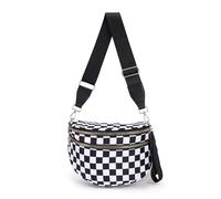 Crossbody Bags for Women, Spacious Nylon Belt Purse Fanny Packs, Crescent Oversized Checkered Bum Bag, Checkered - Black White, 11" x 5.5" x 8.5"