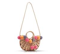 Crossbody Bags for Women, Straw Bag, Colorful hair ball Hand-Woven Beach Bag, Straw Tote Bag Suitable for Picnic, Travel, Daily Matching