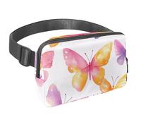Crossbody Belt Bag for Women Men, Hand Drawn Butterflies Fanny Packs with Zipper Pockets,Waterproof Waist Packs with Adjustable Strap for Workout Running Traveling Hiking, Multicolor 5, One Size