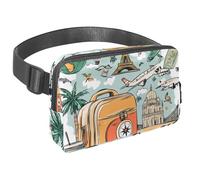 Crossbody Belt Bag for Women Men, Hand Drawn Vacation Fanny Packs with Zipper Pockets,Waterproof Waist Packs with Adjustable Strap for Workout Running Traveling Hiking, Multicolor 1, One Size