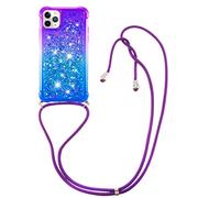 CrossBody Case Compatible with Apple iPhone 13 Mini Phone Cases Glitter Liquid Gradient Quicksand Flexible TPU Bumper Cover with Lanyard Neck Strap Shockproof Shell for Women Girls(Purple Blue)