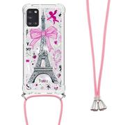 Crossbody Case for Moto Edge 5G 2024, 3D Glitter Quicksand Flowing Liquid Bling Sparkle Cute Clear Transparent TPU Lanyard Cord Gel Silicone Shockproof Cover Protective Case for Girls Women Tower