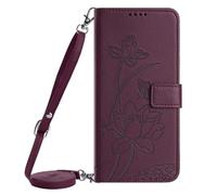 Crossbody Case for Nokia C22, Lotus Shockproof Flip Wallet Phone Case with Card Holders Crossbody Strap Premium Leather Magnetic Protective Cover for Nokia C22,wine red