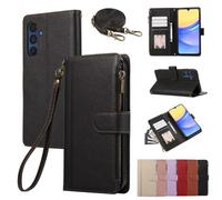 Crossbody Case for OPPO A1 Pro/Reno8T 5G, Zipper Lanyard Premium PU Leather Folio Flip Notebook Wallet Magnet Cover for OPPO A1 Pro/Reno8T 5G with Kickstand Card Slots,black