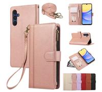 Crossbody Case for OPPO A93 /A74 /A54 5G, Zipper Lanyard Premium PU Leather Folio Flip Notebook Wallet Magnet Cover for OPPO A93 /A74 /A54 5G with Kickstand Card Slots,Rose gold